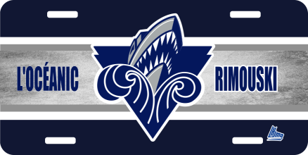 Licence plate L’Océanic Rimouski logo with a stylized wave and shark fin emblem