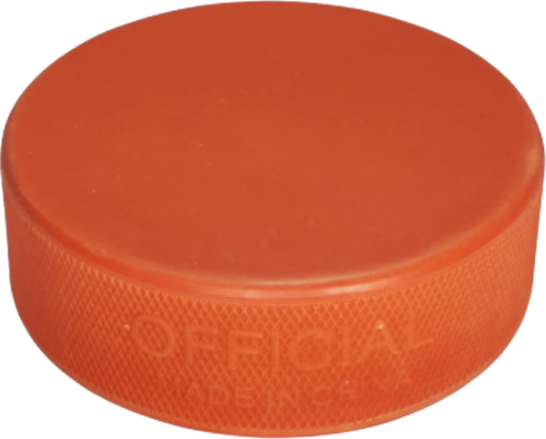 Orange coloured hockey puck