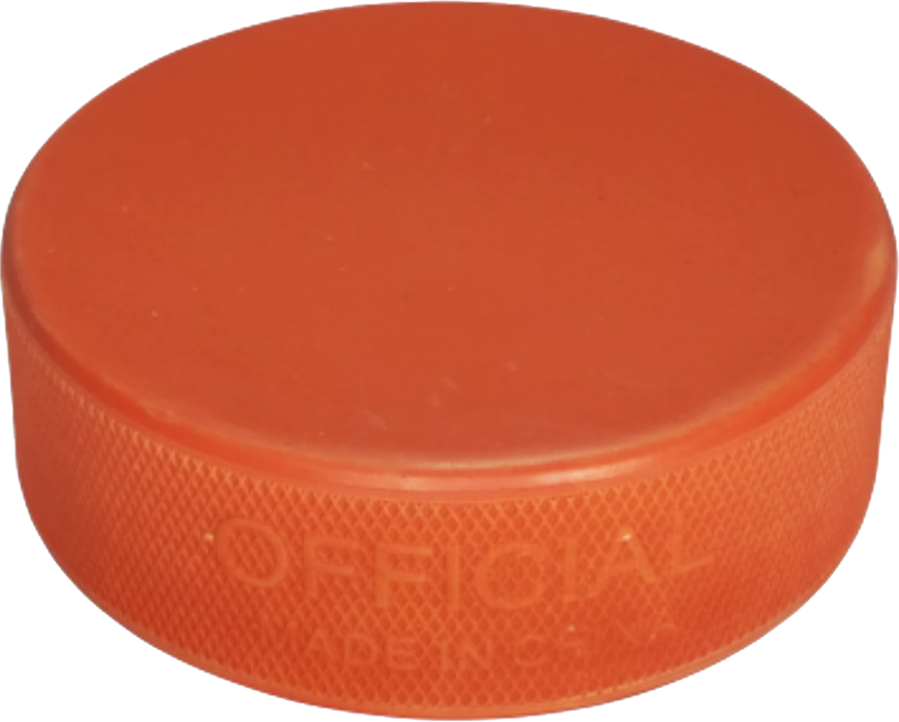 Orange coloured hockey puck