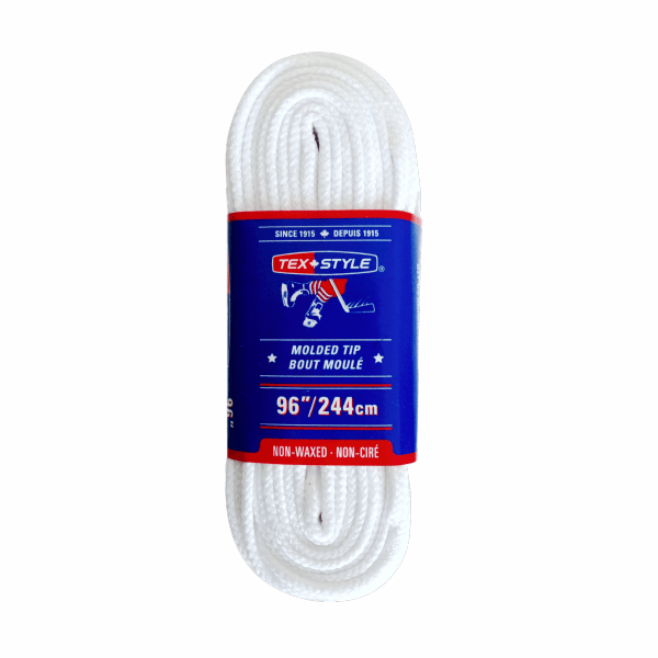 Texstyle white shoelaces, 96 in / 244 cm, moulded tip, non-waxed