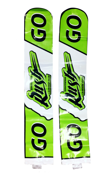Saskatchewan Lacrosse Club custom green and white cheering sticks