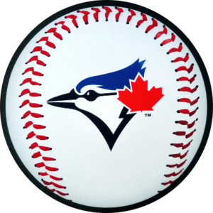 Toronto Blue Jays logo on a baseball round floor mat