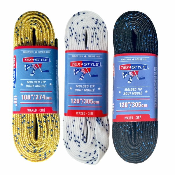 Three waxed laces in yellow, white and black