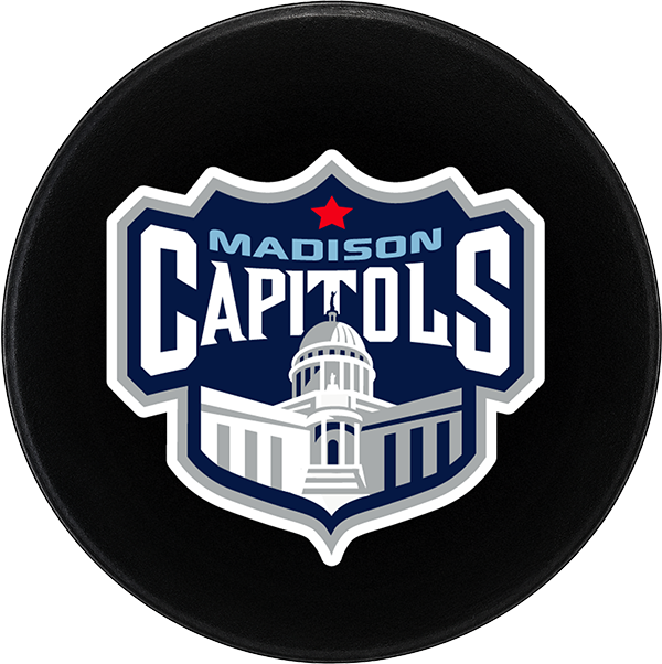 Madison Capitols logo on a custom official game puck